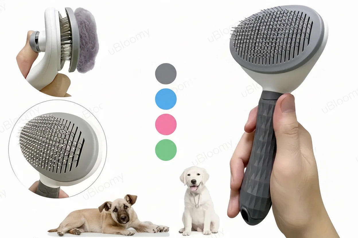 One-Click Pet Hair Removal Comb for Effortless Grooming of Dogs- Float Hair Removal Slicker Brush with Automatic Funct