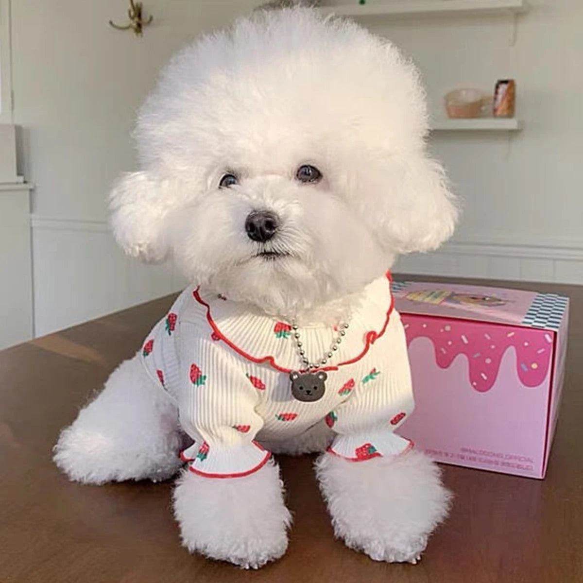 Cute Strawberry Dog Clothes. Great for Summer Breathable Clothing. Ruffled Collar Pet Shirt.