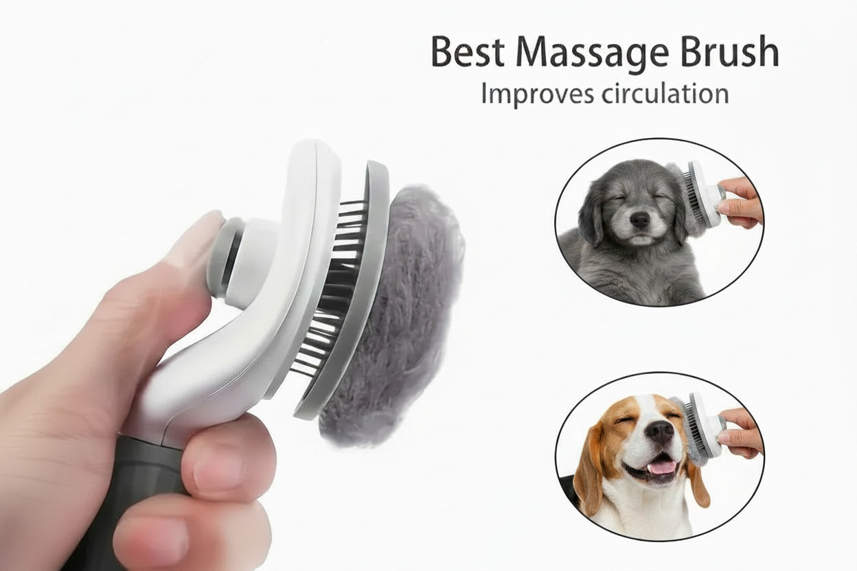One-Click Pet Hair Removal Comb for Effortless Grooming of Dogs- Float Hair Removal Slicker Brush with Automatic Funct