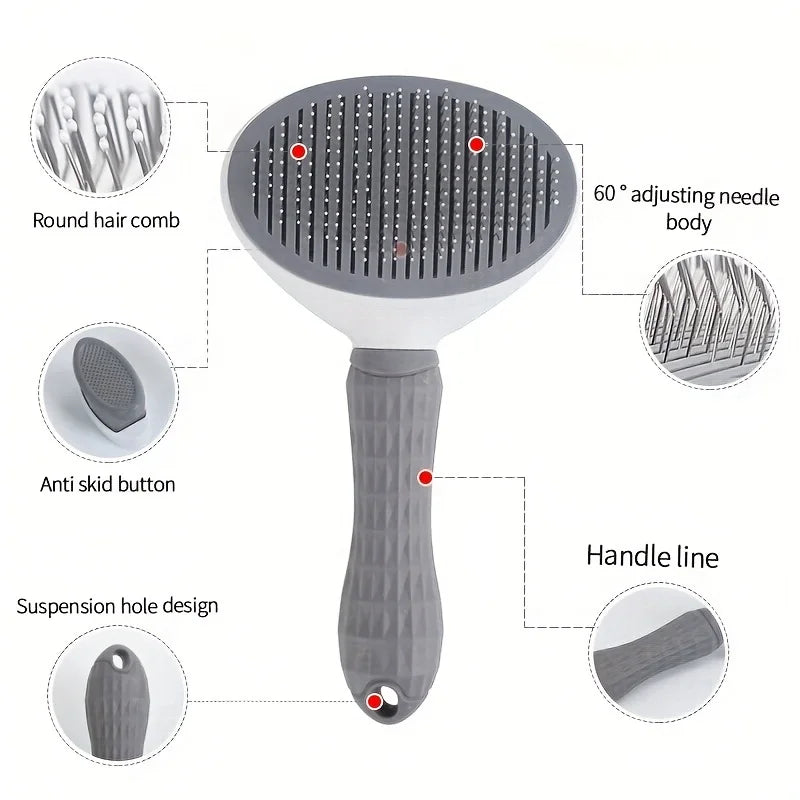 One-Click Pet Hair Removal Comb for Effortless Grooming of Dogs- Float Hair Removal Slicker Brush with Automatic Funct